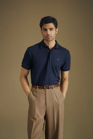 Navy Blue Embroidered Polo